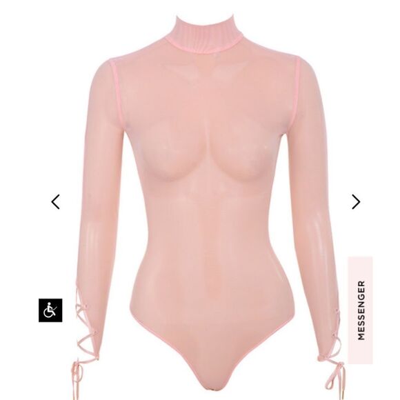 HOUSE OF CB CAROVI  POWDER PINK SHEER MESH BODYSUIT - Picture 4 of 13